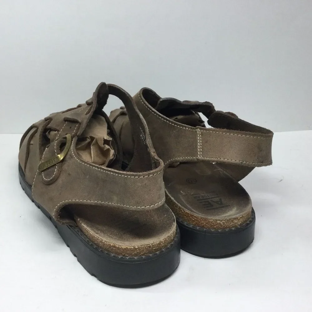 AE Brand Footgear brown leather mens‎ Sandals Size 10 fisherman strap Made Spain